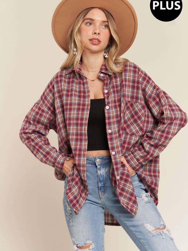 LET2658AX - PLUS SIZE PLAID SHIRT for wholesale by Madelyn