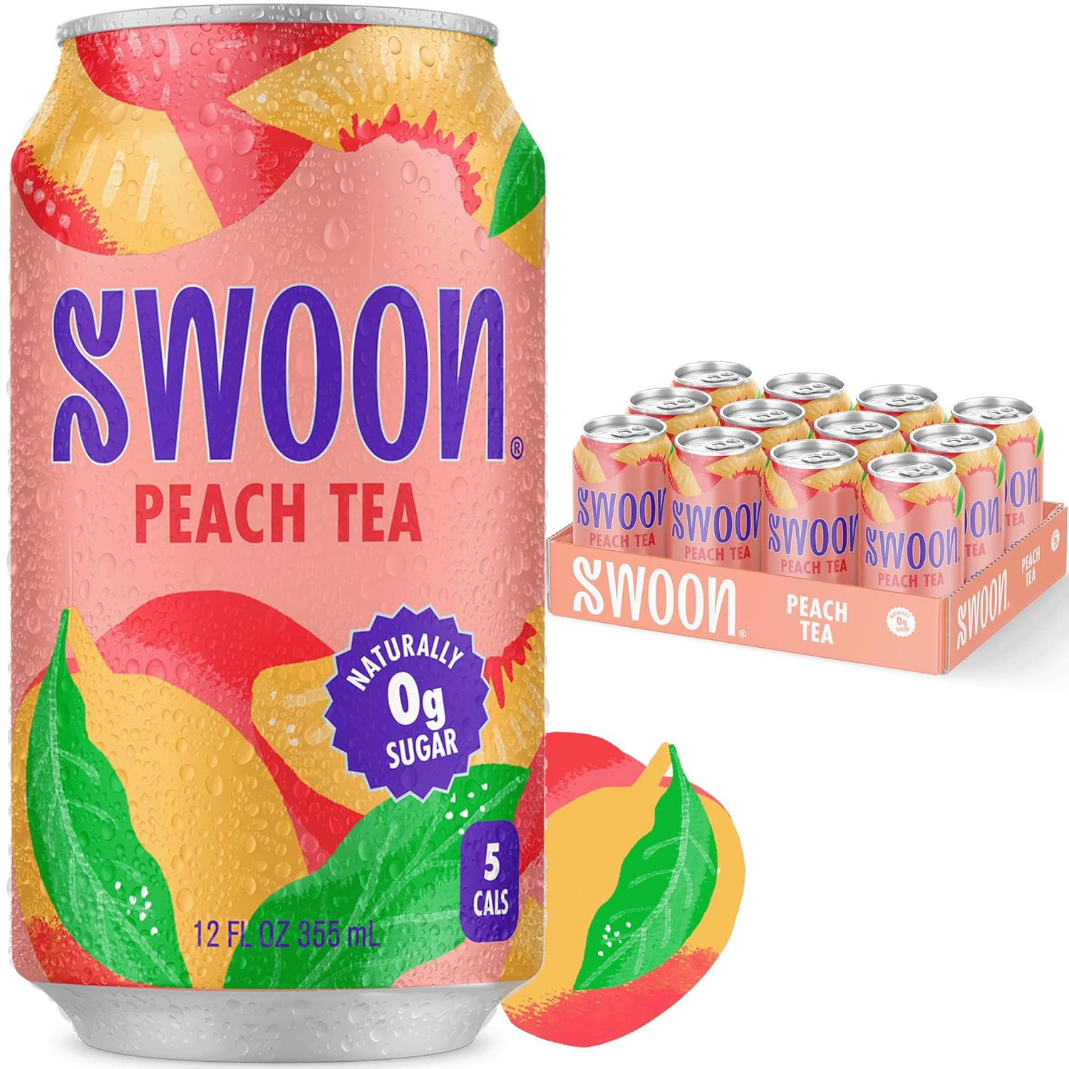 EcoQuality - Wholesale Iced Tea - 12oz Swoon Peach Tea Zero Sugar Naturally Sweet Refreshing Drink Pack of 120