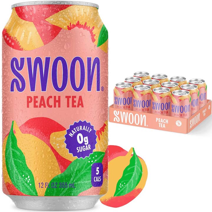 EcoQuality - Wholesale Iced Tea - 12oz Swoon Peach Tea Zero Sugar Naturally Sweet Refreshing Drink Pack of 12