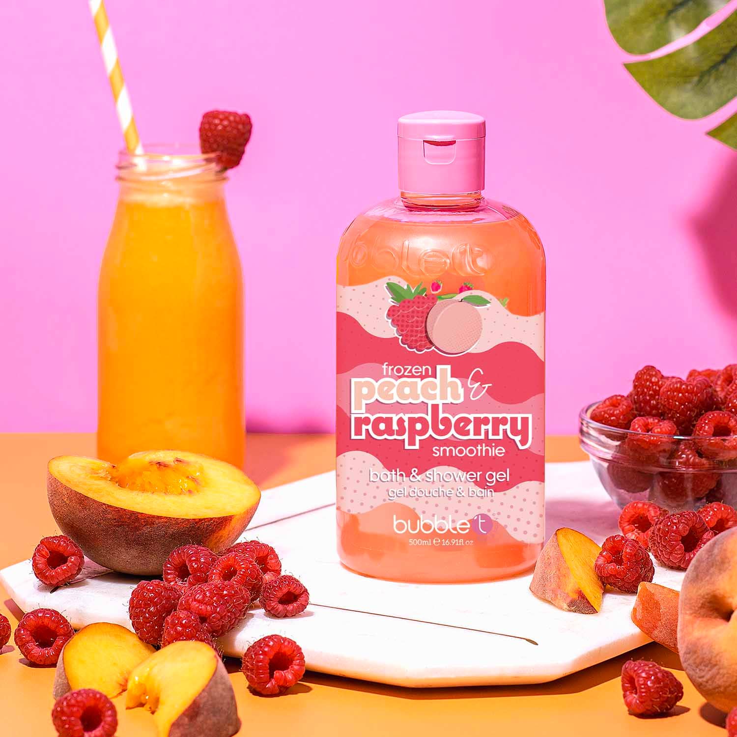 Bubble T Cosmetics – Engroshandel Kropssæbe/brusegel – Fersken & Raspberry Smoothie Kropsvask (500ml)2
