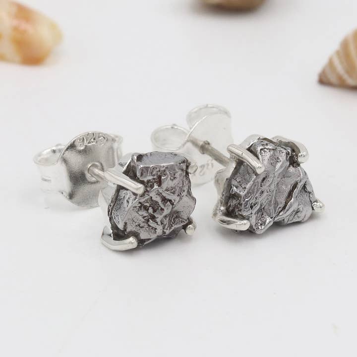 Meteorite Stud Earrings: 925 Silver Unique Space Jewelry for wholesale by Jay Jools