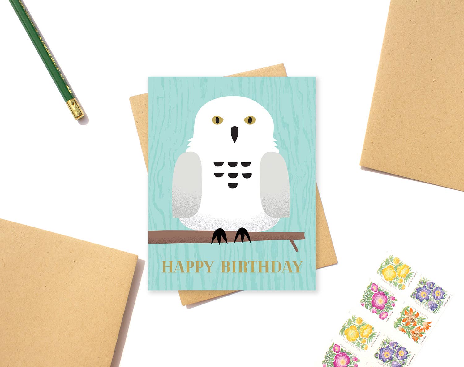 Klinger Creative - Wholesale Birthday Card - Snowy Owl Happy Birthday Card bird eco-friendly woodland A23