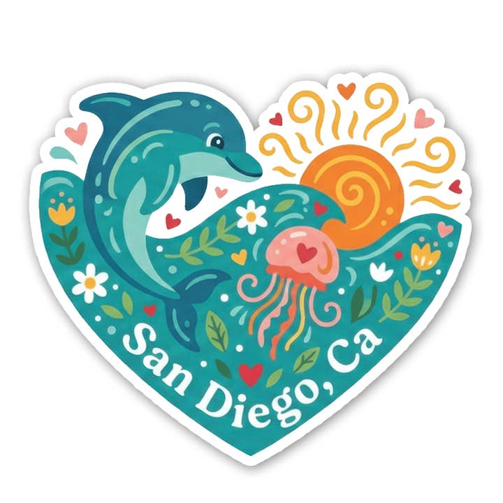 San Diego Havskärlek - Delfin & Manet klistermärke för wholesale av Sticker Atlas
