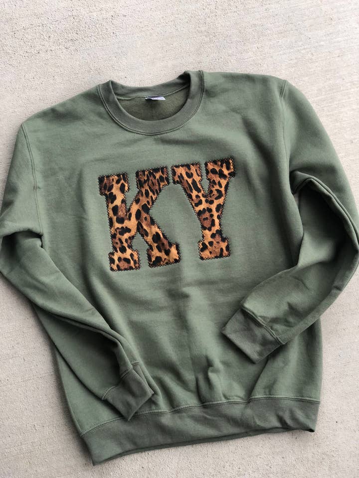 Custom State Crewneck Leopard, besticktes State-Sweatshirt für den Großhandel von Sweet Carolines Boutique