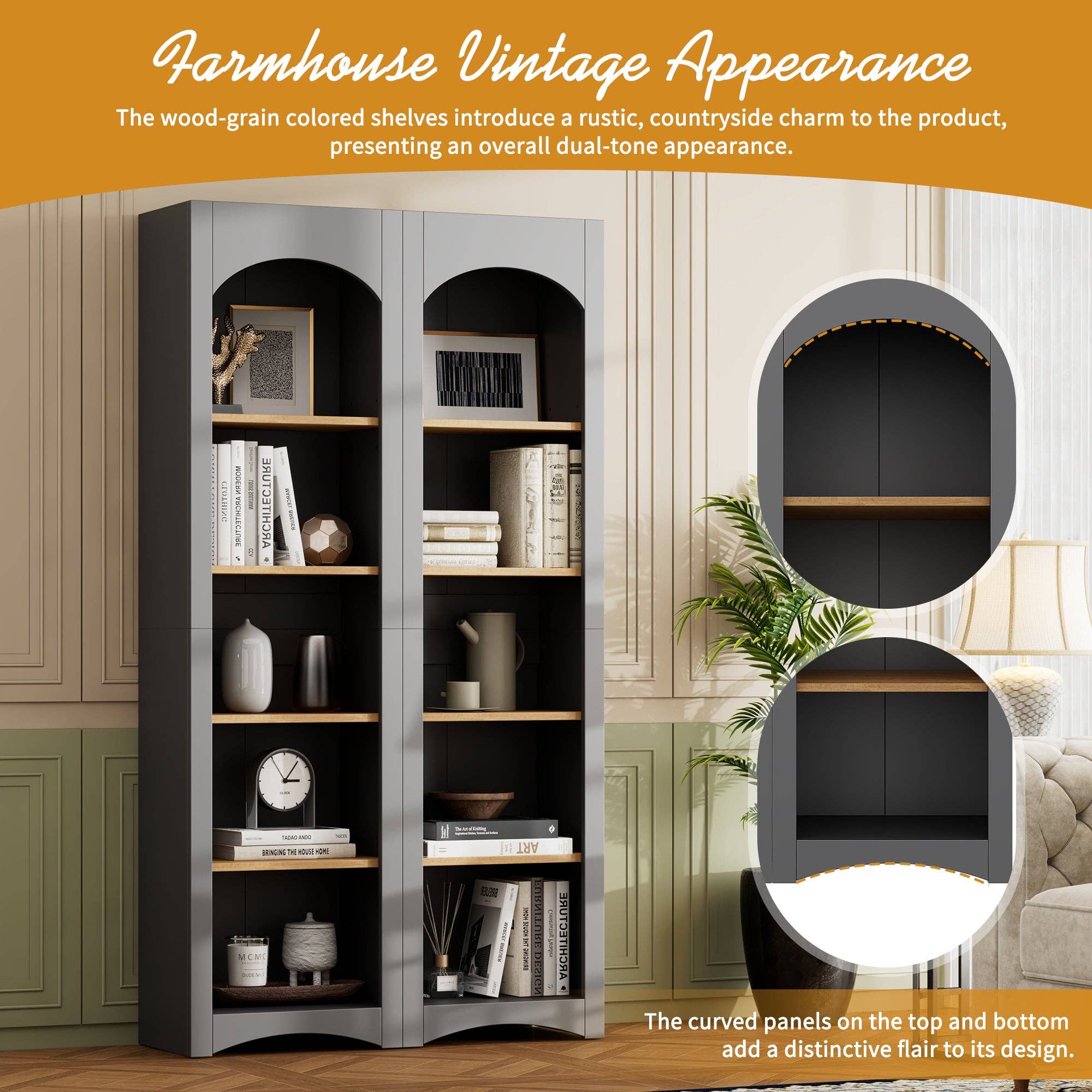 HOMYCASA DESIGN INC - Vente Bibliothèques - Ensemble de 2 bibliothèques à 5 niveaux de style rustique avec étagères réglables6