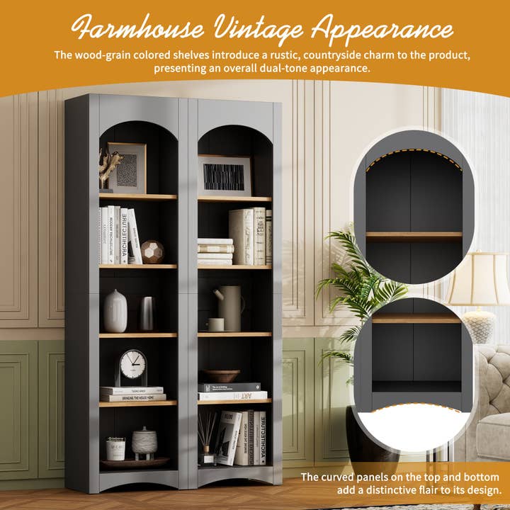 HOMYCASA DESIGN INC - Vente Bibliothèques - Ensemble de 2 bibliothèques à 5 niveaux de style rustique avec étagères réglables6
