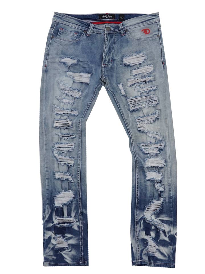F1734 Frost All Over Shredded Jeans - Light Wash for wholesale by Frost Originals