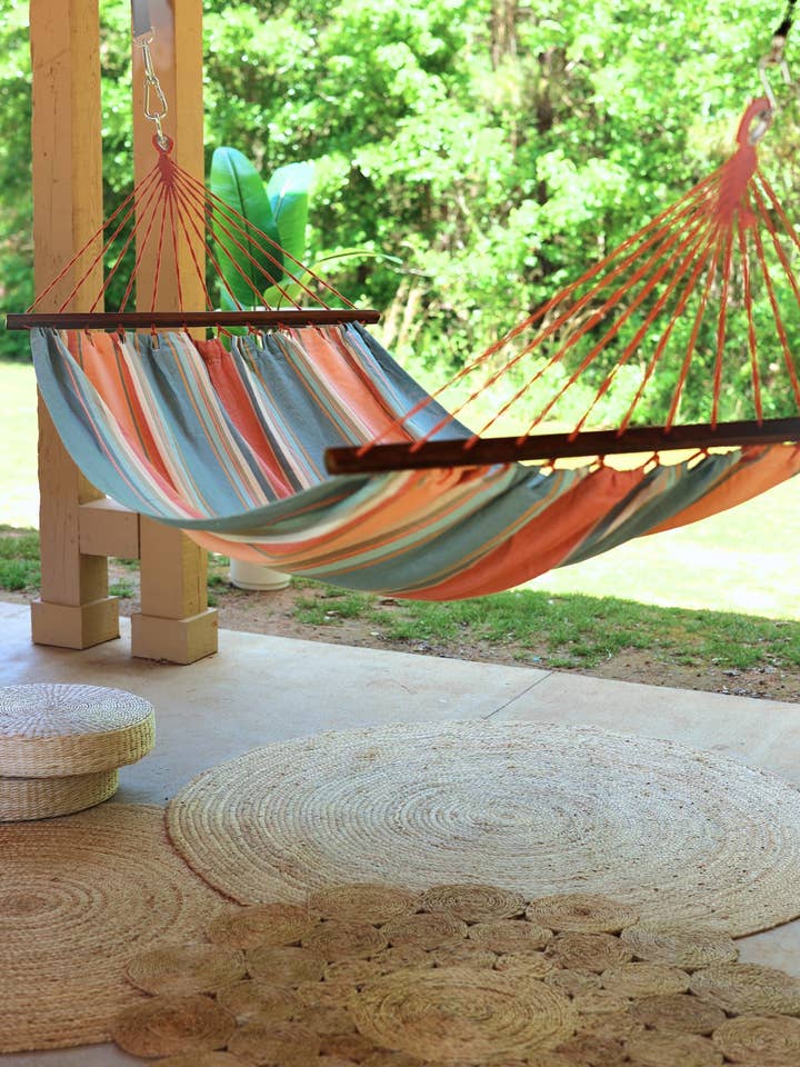 Hammock - Resort Style Wide Cotton Canvas Pink Blue Hammock for wholesale by Limbo Imports Hammocks