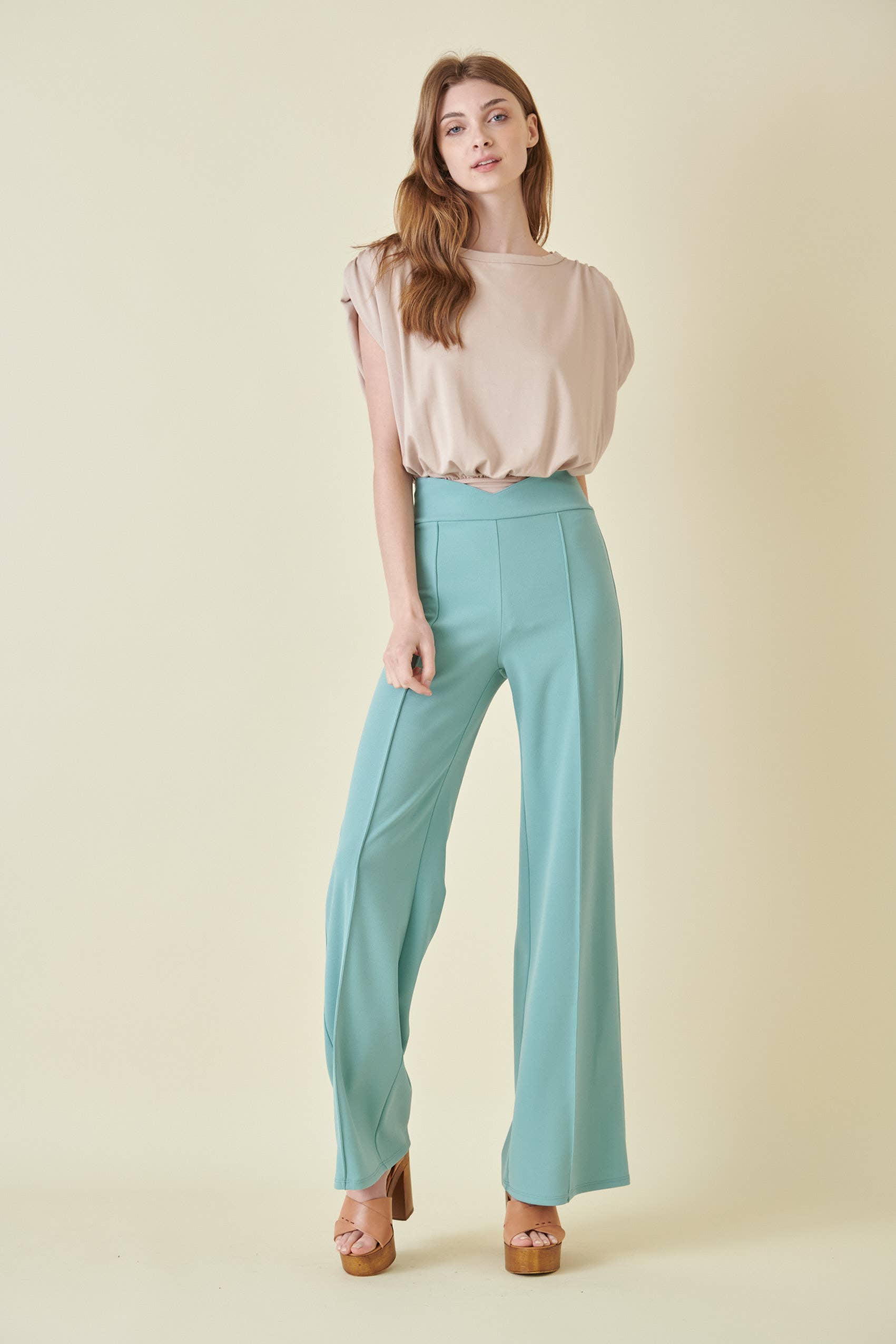 Fore Collection - Wholesale Pants - Women's - DRESSY HIGH WAISTED V CUT PINSTRIPE TROUSERS -PD5710F07