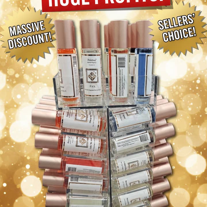 80pcs roll on body oil with Free 360 rotated acrylic display for wholesale by pristine fragrance