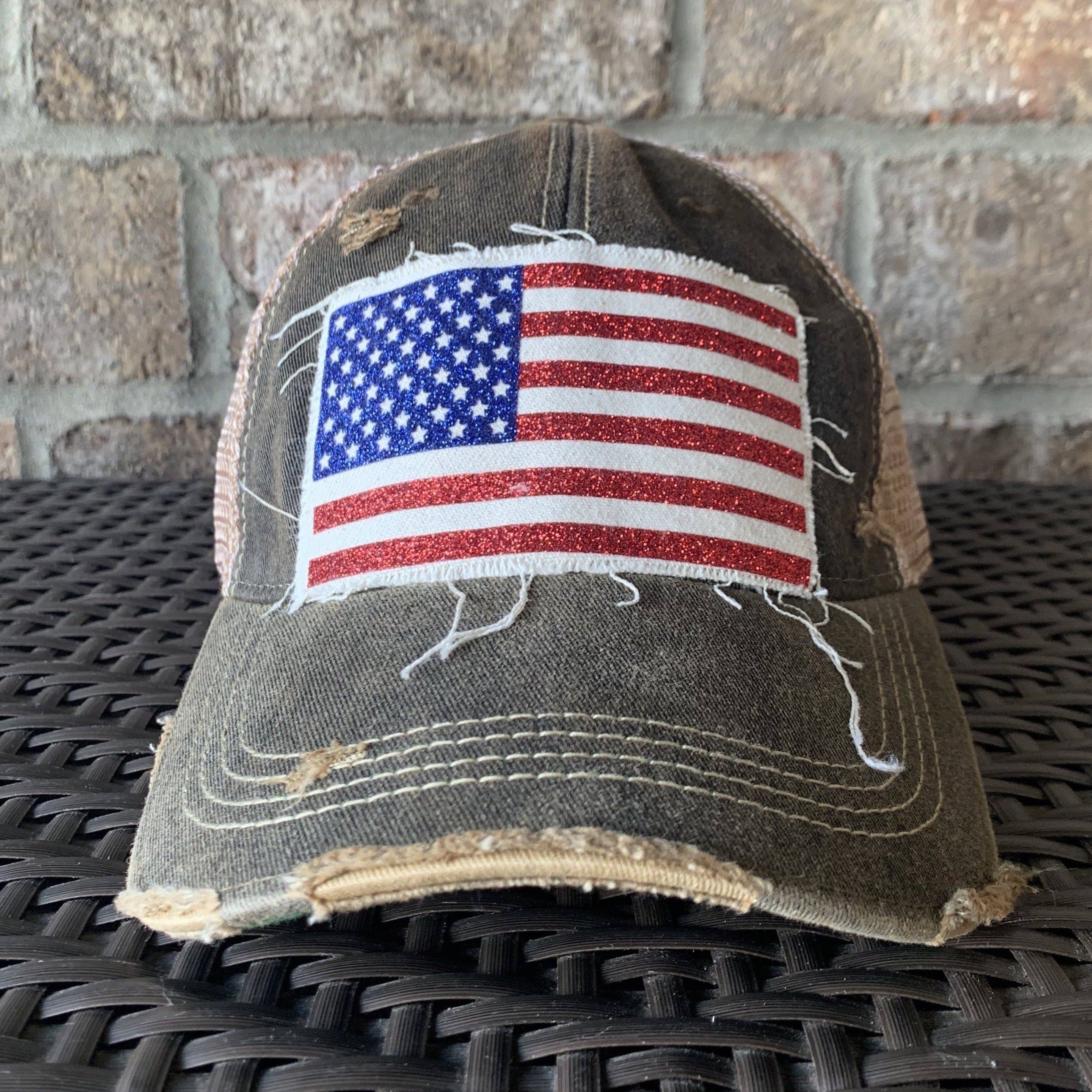 BohoGroove - Wholesale Trucker Hat - Women's - “American Flag Glitter” Hat – Patriotic snapback0
