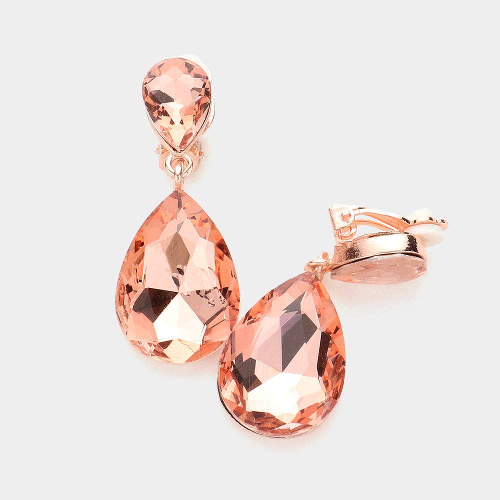 Madeline Love - Wholesale Clip-On Earrings - Double Teardrop Stone Link Clip on Evening Earrings12