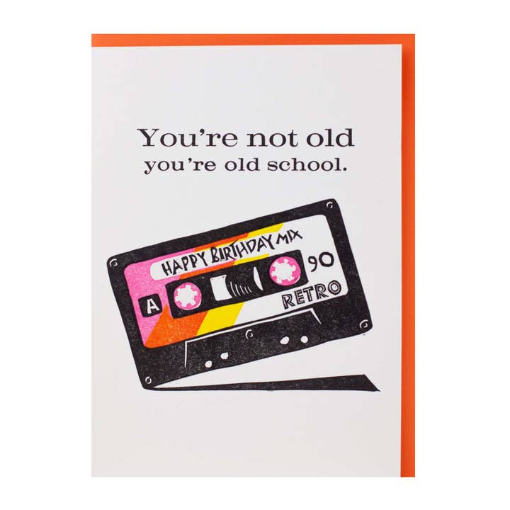Old School Cassette — Retro Birthday Letterpress Greeting Ca for wholesale by Bruno Press