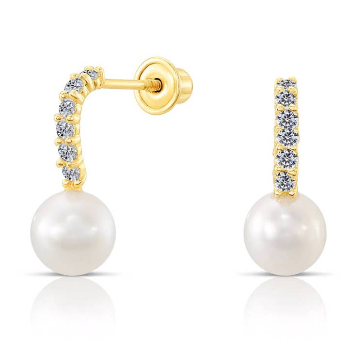 Orecchini a bottone in oro giallo 10 carati con perle d'acqua dolce per la vendita all'ingrosso da parte di Paris Jewelry