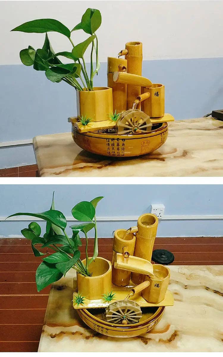 everythingbamboo – wholesale Decorative tabletop object – Bamboo Handmade Handcrafted Water Feature Fountain With Basin Flowing Water Wheels Home Decor Many Styles13