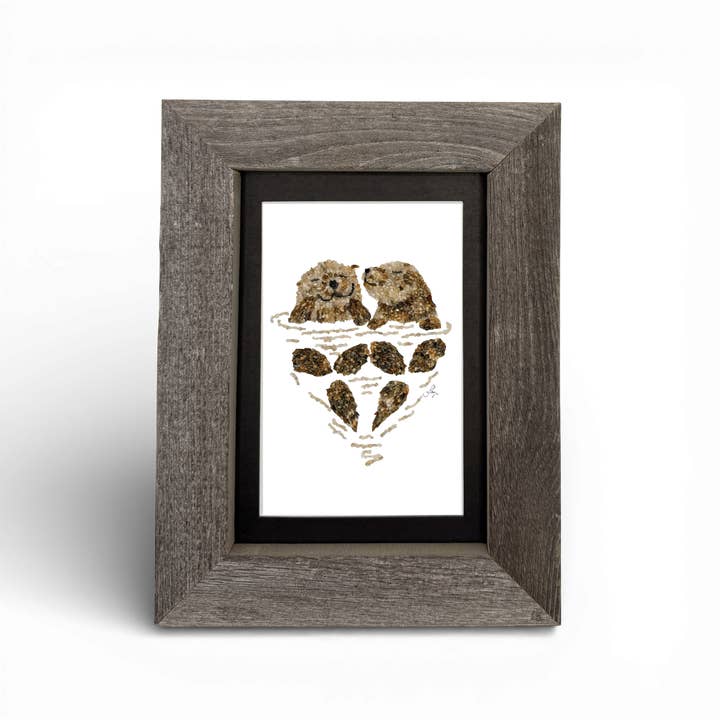 Impression encadrée de loutres de mer 5x7 – Bois recyclé fabriqué dans le Maine pour la vente par Coastal art co.