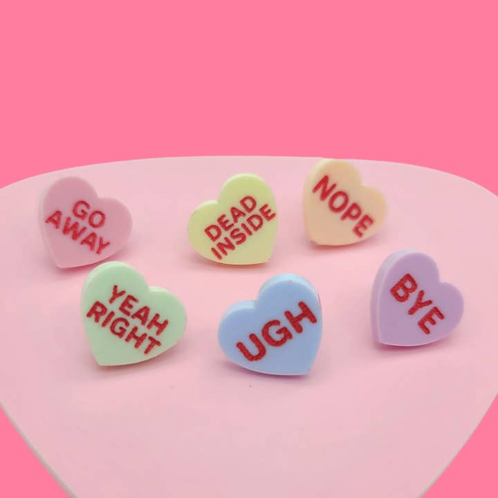 Conversation Heart Stud Set Salty - Valentine's Day Earrings for wholesale by Mini Kitty Designs