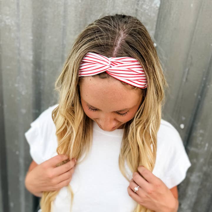 Ruby Red Threads - Wholesale Fashion Headband - Women's - Red/White Mini-Striped Turband Headband0