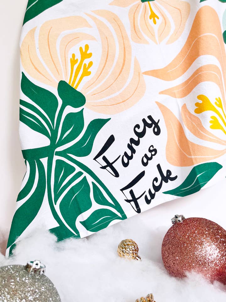 Fancy as Fuck - PINK/GREEN Modern Floral Kitchen Towel for wholesale by The Coin Laundry