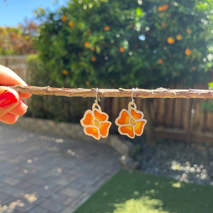 Plique à Jour California Poppies for wholesale by Buen Camino Jewelry