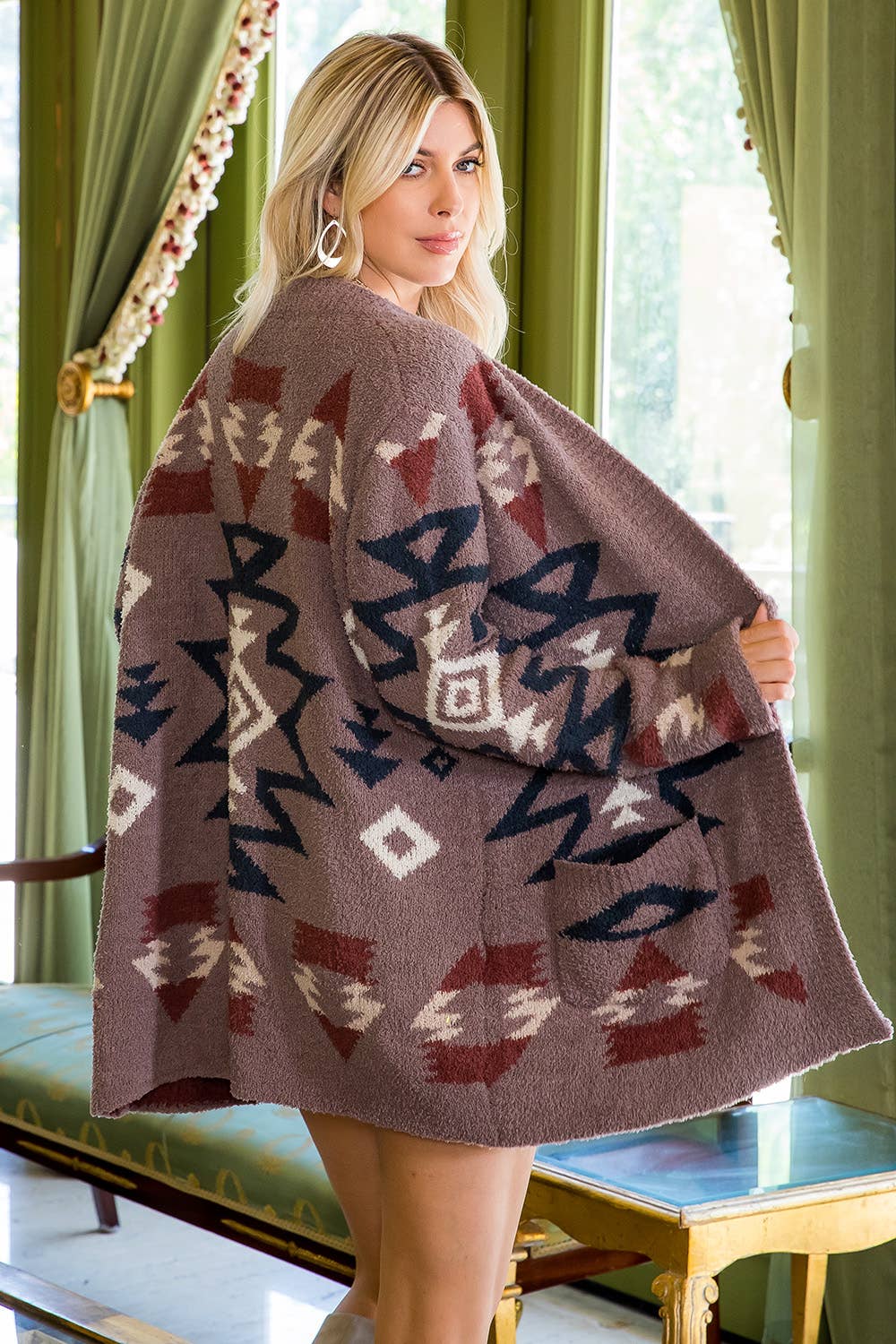 Sweet Lovely by Jen - Wholesale Cardigan - Women's - SUPER SOFT COZY KNIT AZTEC PRINT CARDIGAN 7