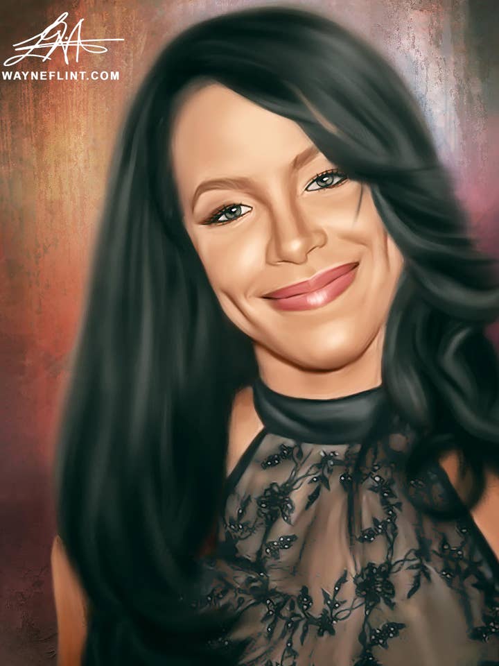 Peinture à l'huile numérique Aaliyah par Wayne Flint pour la vente par Wayne Flint Digital Portraits