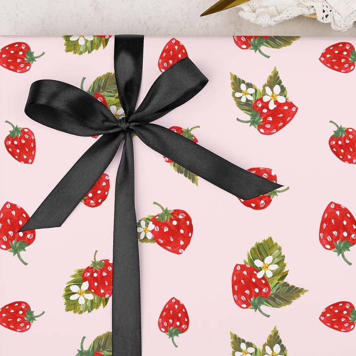 Making Meadows Ltd - Wholesale Flat Wrap - Strawberry Birthday Wrapping Paper | Gift Wrap