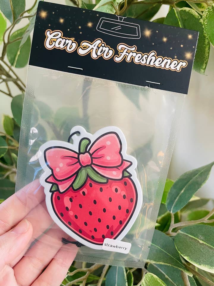 Strawberry with Bow Air Freshener for wholesale by Scents & Shenanigans Co