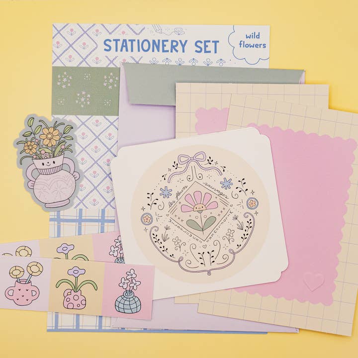 Floral Stationery Set Letter Writing Kit Sticker Cards for wholesale by Ivna Lins