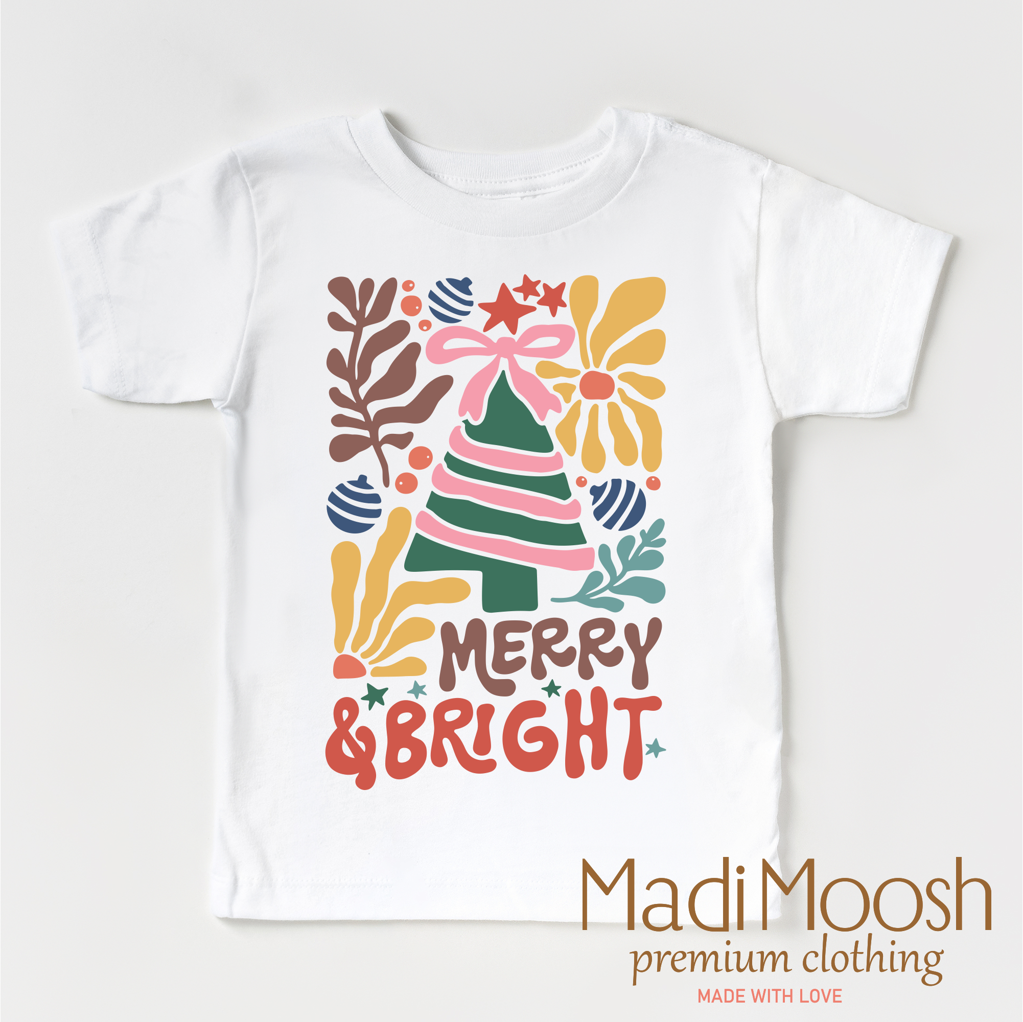 Madi Moosh - Vendita all'ingrosso Maglietta serigrafata - Bambini - Camicia natalizia Boho Merry And Bright - T-shirt natalizia Boho1