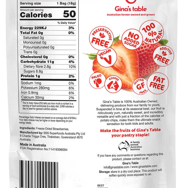 Gina's Table - Wholesale Dried/Dehydrated Fruit - Freeze Dried Strawberries - 10 pack1