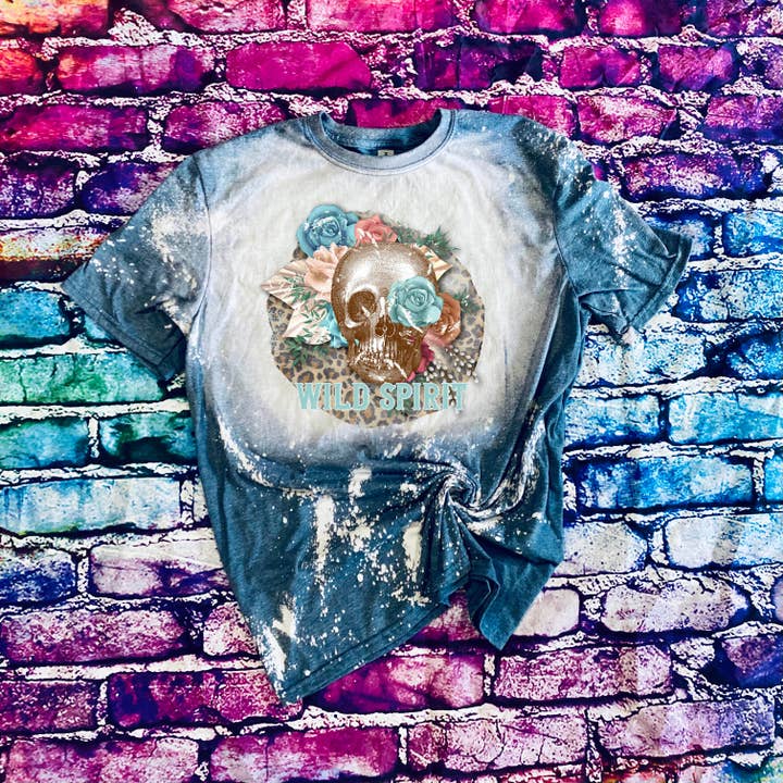 Wild Spirit Skull Bleached Tee for wholesale by Great Tees