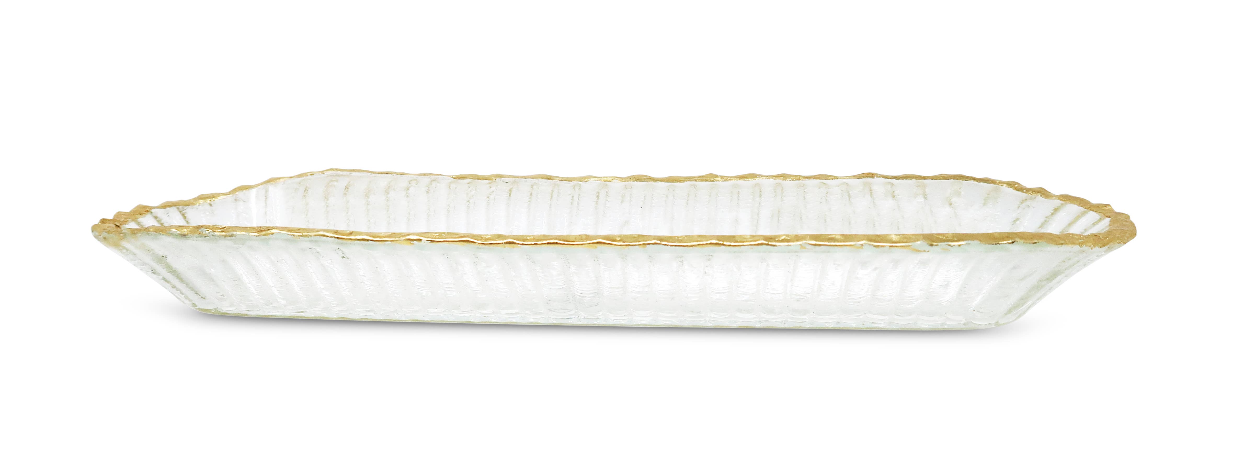 VIVIENCE - Wholesale Decorative Tray - Glass Oval Tray with Gold Rim2