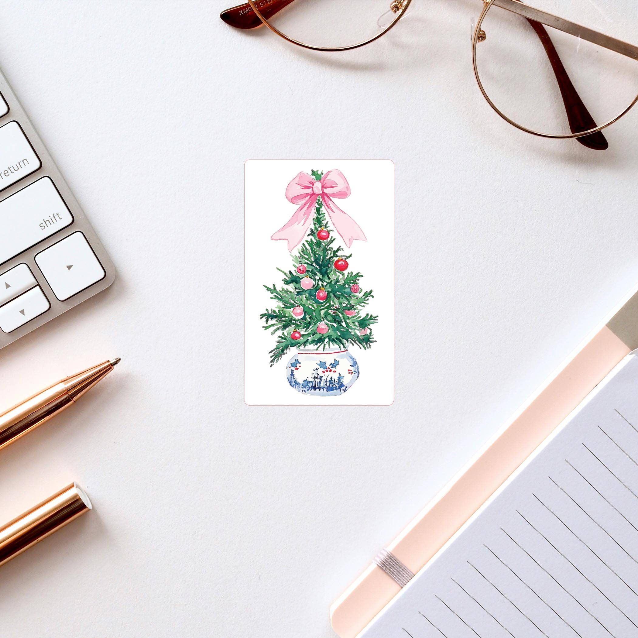 White Vinyl Sticker-Blush & Baubles - A Grand Millennial Christmas Tree for wholesale on Faire2