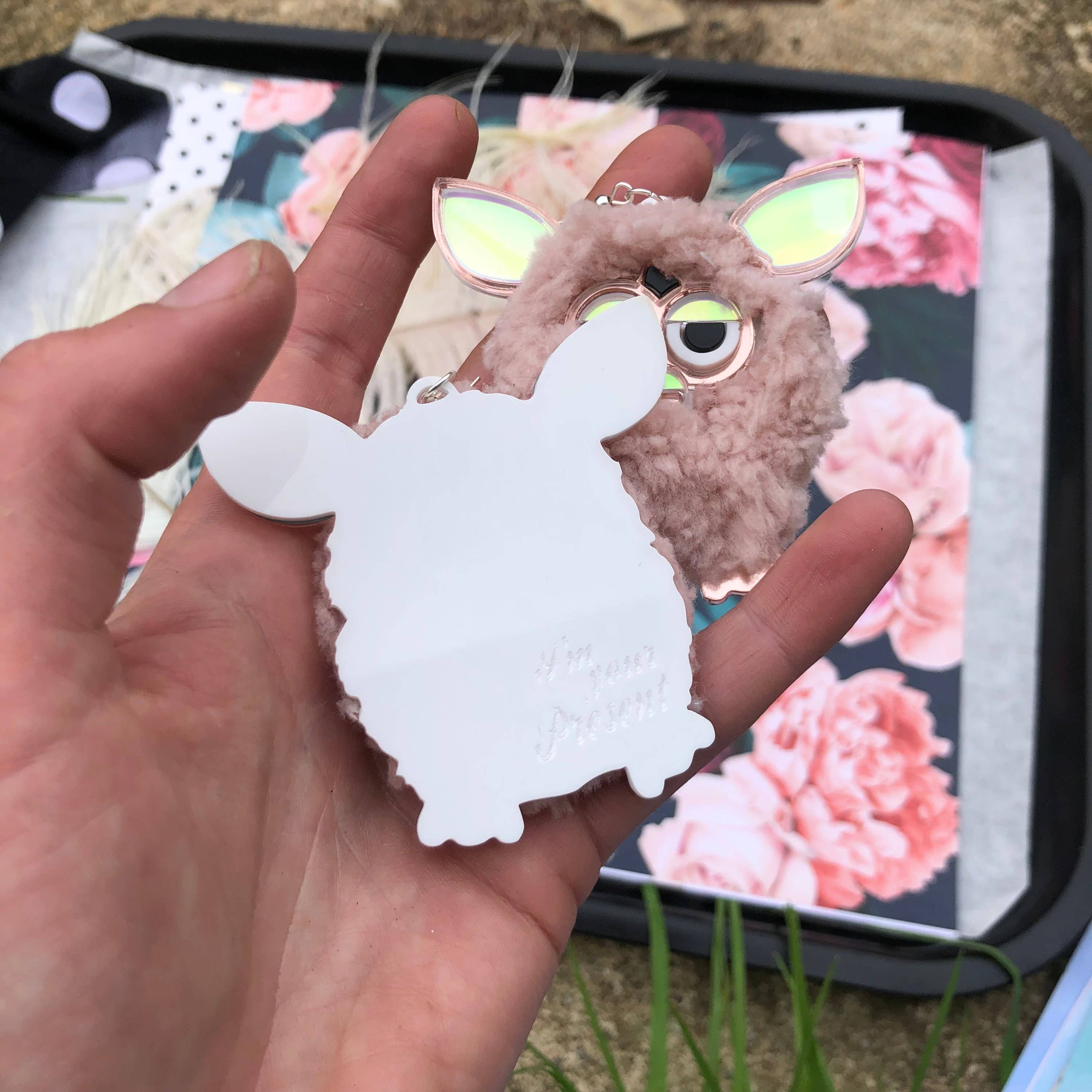 I'm Your Present - Wholesale Dangle Earrings - Rose Pink Furry Furby Earrings, Laser Cut Acrylic, Plastic Jewelry4