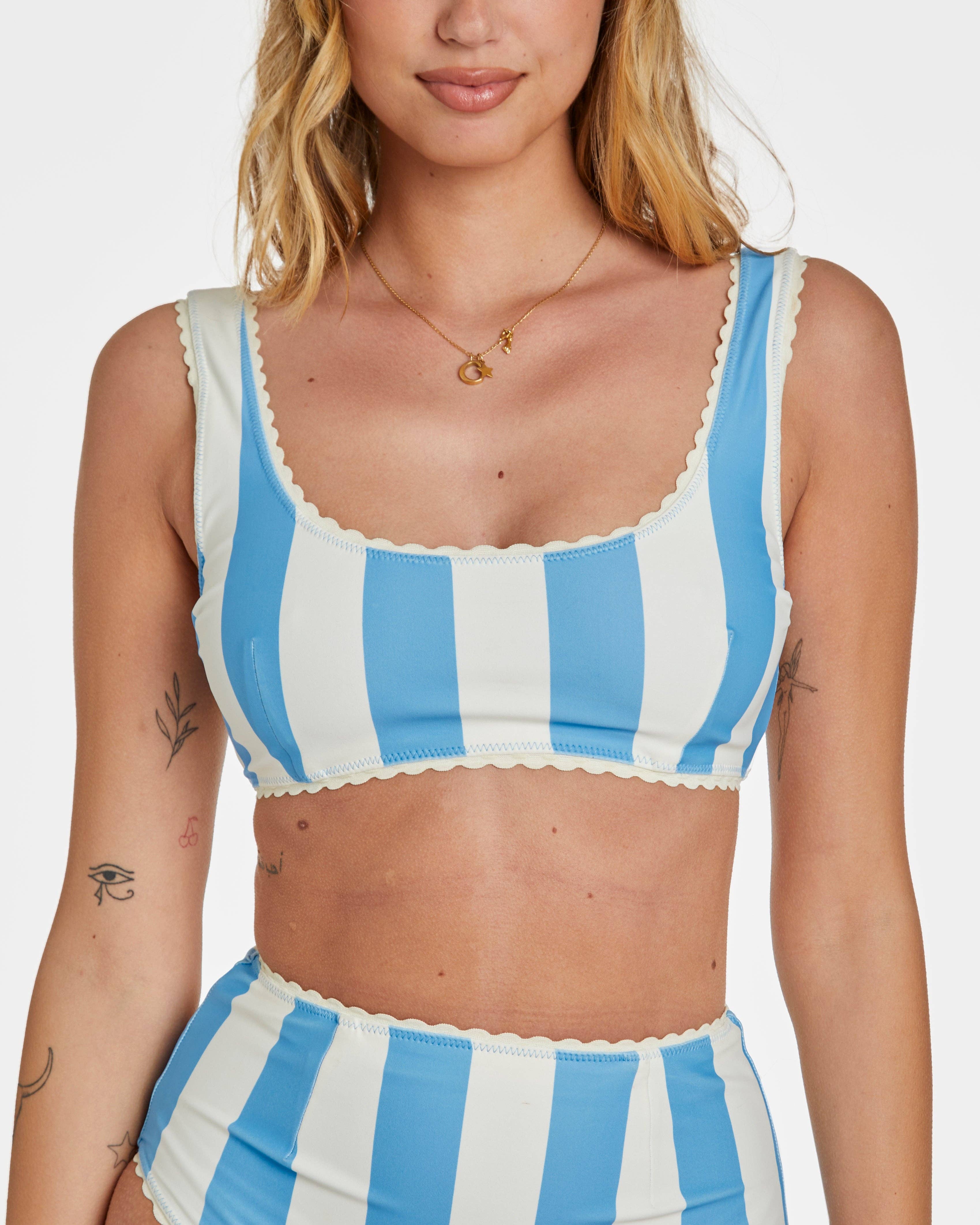 Hammies - Wholesale Two Piece Swimsuit - Women's - Cabana Stripe Bikini (Blue Poppy)3