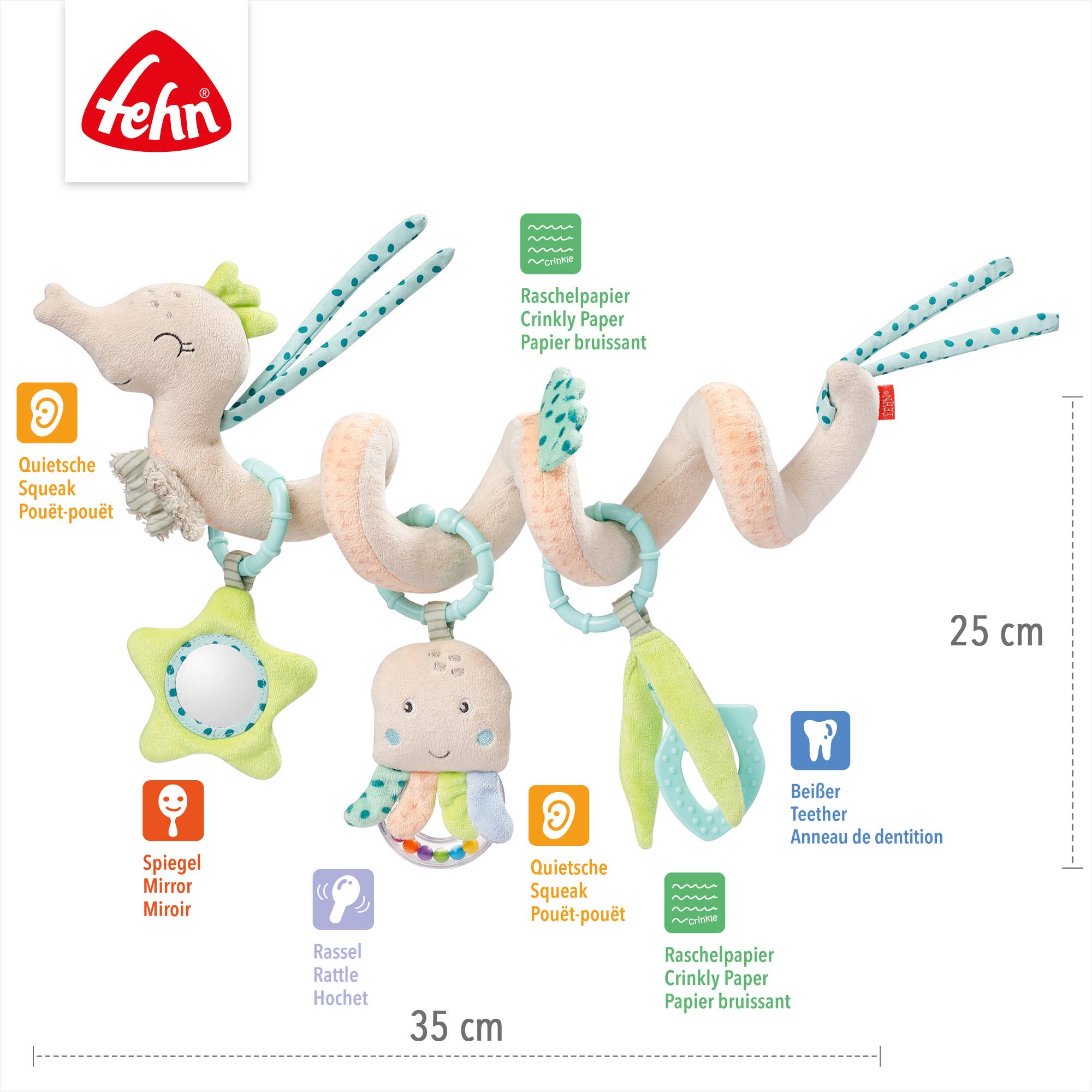 Fehn – Großhandel Hängerassel – Baby – Activity-Spirale Seepferd - Stoff-Spirale mit Anhängern4