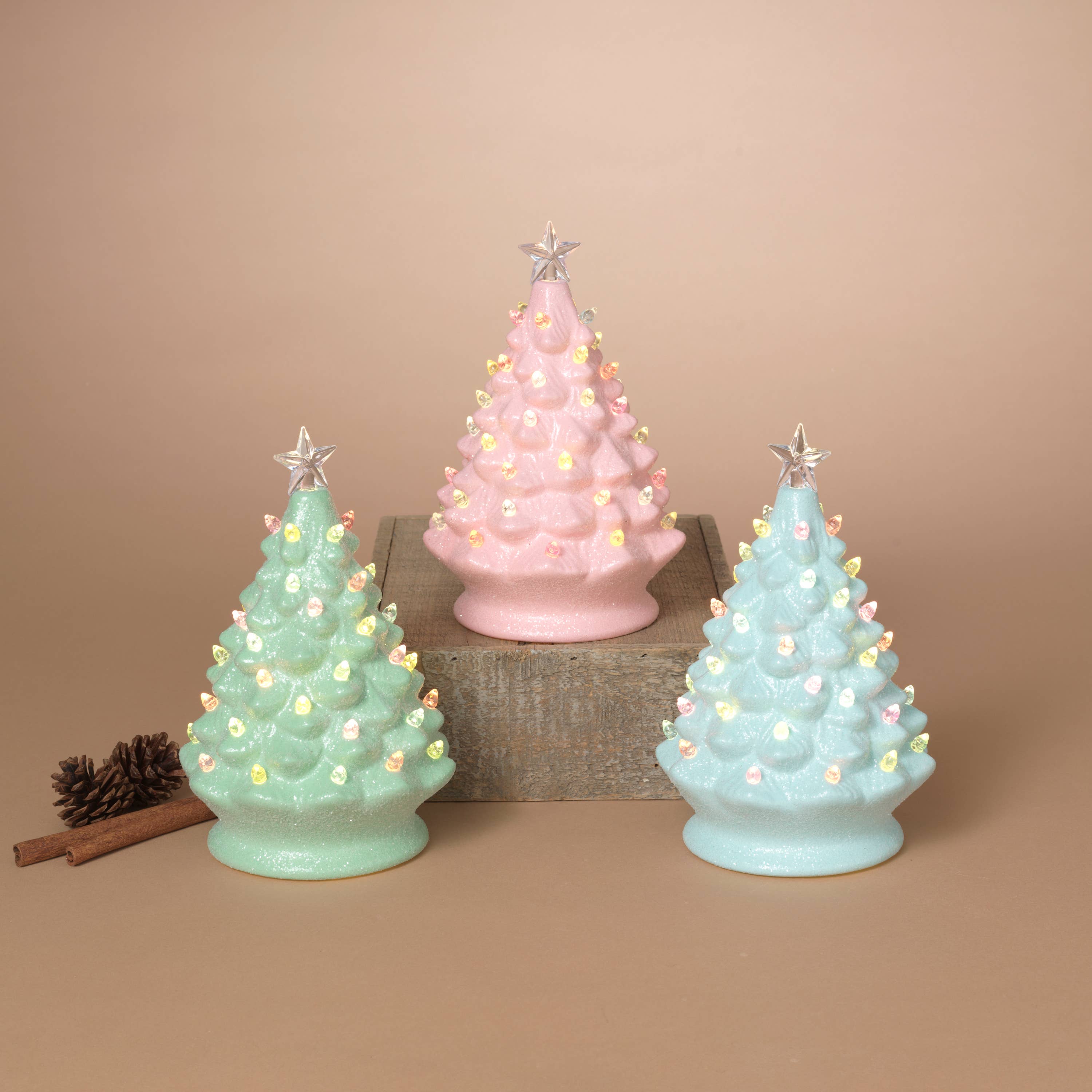 The Gerson Companies - Wholesale Christmas Decoration - Gerson Christmas 8"H B/O Lighted Ceramic Christmas Tree w/ T