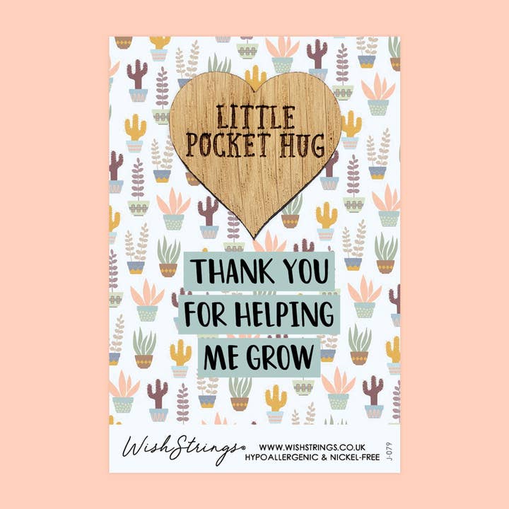 SALE - Thank You for Helping Me Grow - Oak Pocket Hug Token | J079 for wholesale by WishStrings