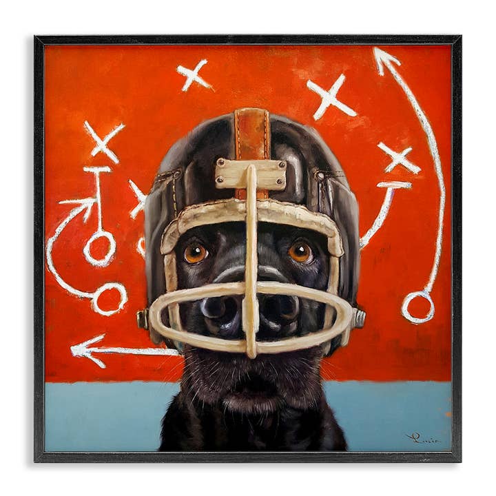 Dog in Football Helmet Sports Plays - Framed Wall Art for wholesale by Stupell Industries