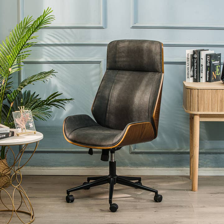 Nordlys - Wholesale Chair - VICTORIA Wood and Black Faux Leather Adjustable Office Chair