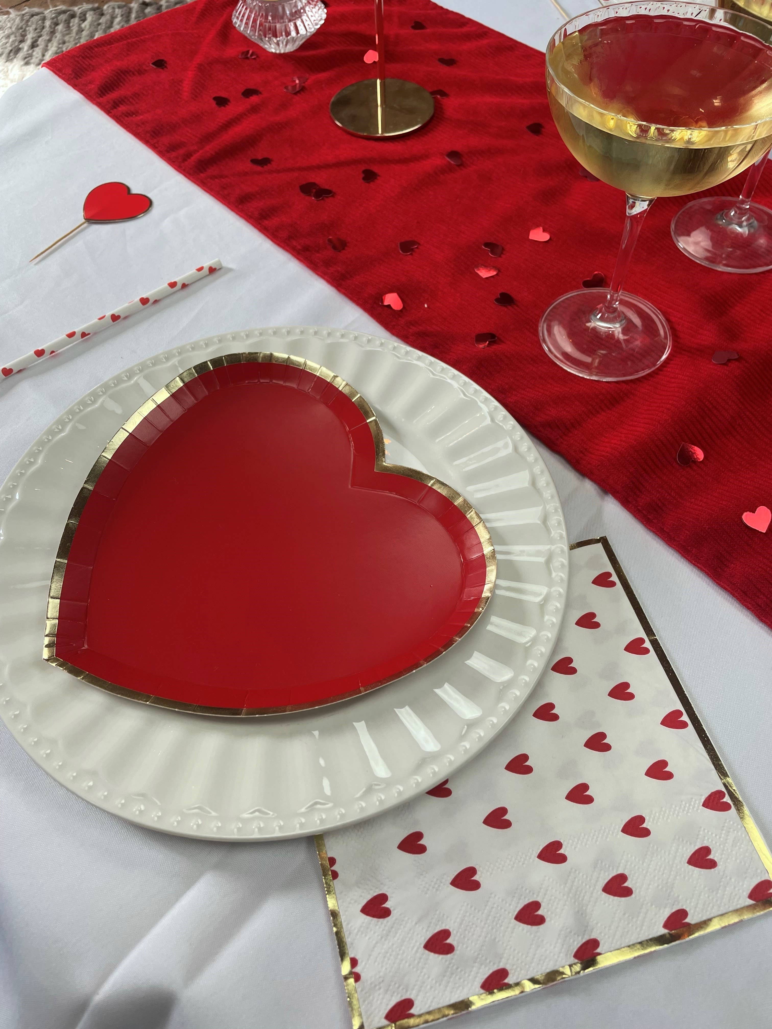 Tim&Puce Factory - Vendita all'ingrosso Tovagliolo monouso - Tovaglioli bianchi 33x33 cm con cuori rossi, confezione da 162