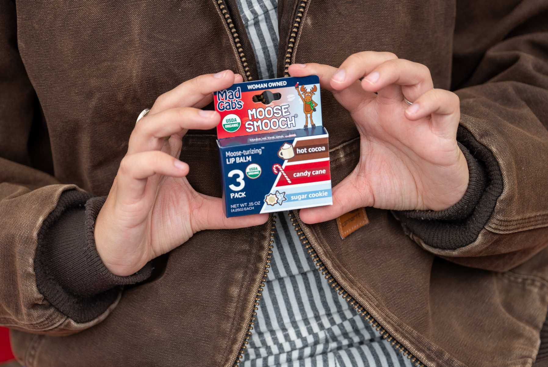 Mad Gab's - Wholesale Lip Balm - NEW ASSORTMENT 3PK Organic Holiday Moose Smooch Lip Balm Peg4