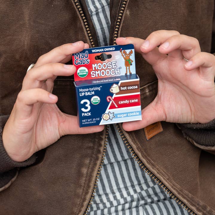 Mad Gab's - Wholesale Lip Balm - NEW ASSORTMENT 3PK Organic Holiday Moose Smooch Lip Balm Peg4