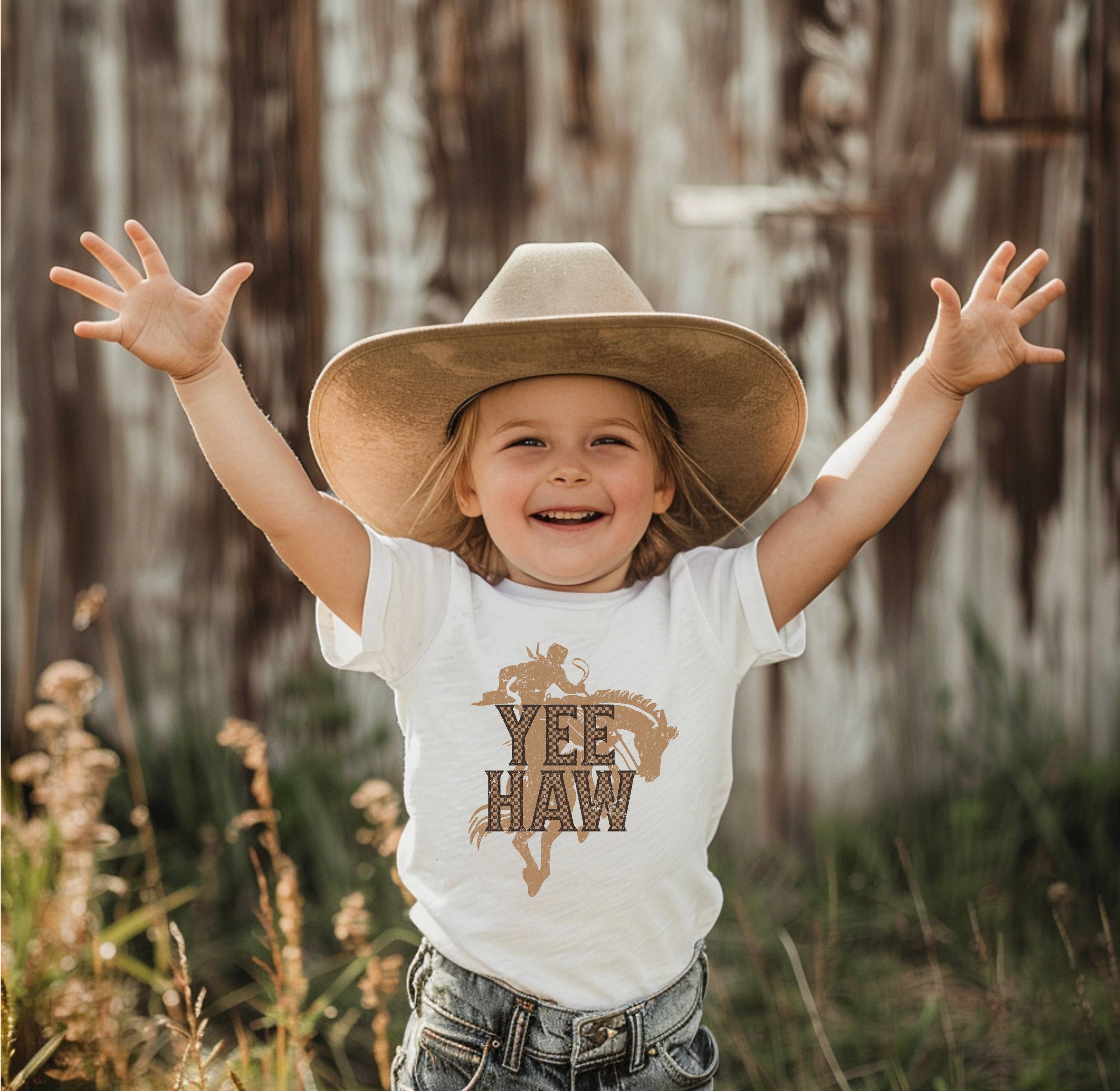 Red Stone Rebel Clothing Co. - Wholesale Screen Printed T-Shirt - Kids - Yee Haw Buckin horse Kid's Tee2