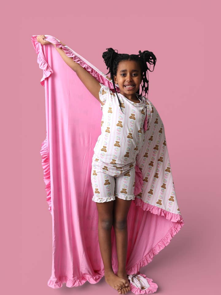 BEAR-Y BLOSSOMS DREAM RUFFLE SHORT SET for wholesale by Dream Big Little Co.