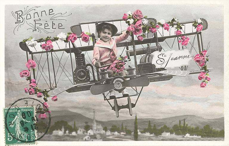 Found Image Press - Wholesale Magnet - Magnet FE-46 Biplane with Child and Roses0