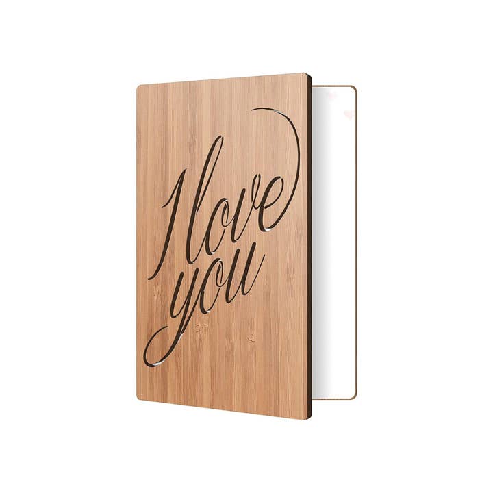 Heartspace Cards - Vente Cartes de Saint-Valentin - Cartes de Saint-Valentin en bambou faites à la main | I Love You Cursive1