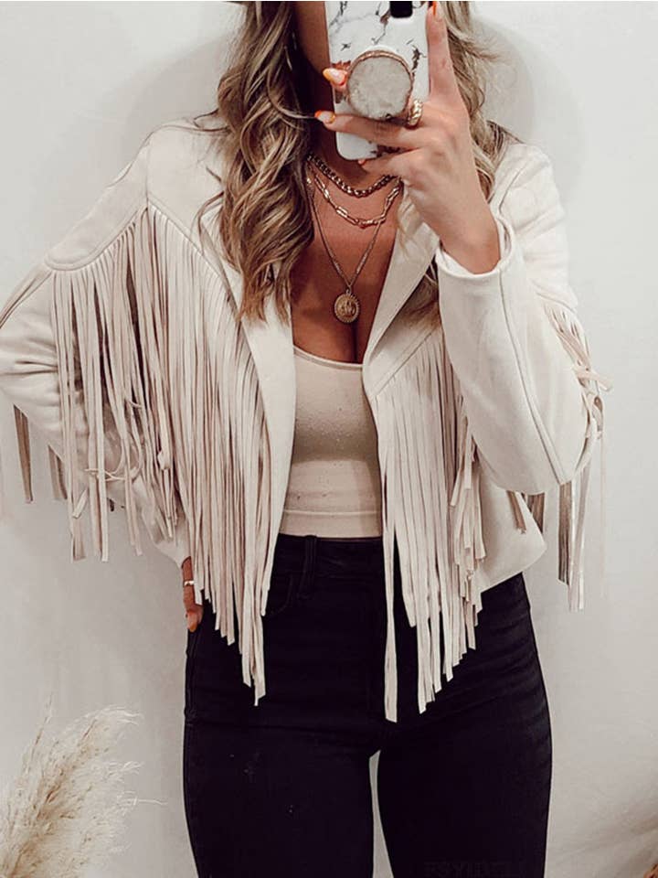 Tourtiwi - Wholesale Jacket - Women's - Punk Faux Suede Fringe Lapel Jacket8
