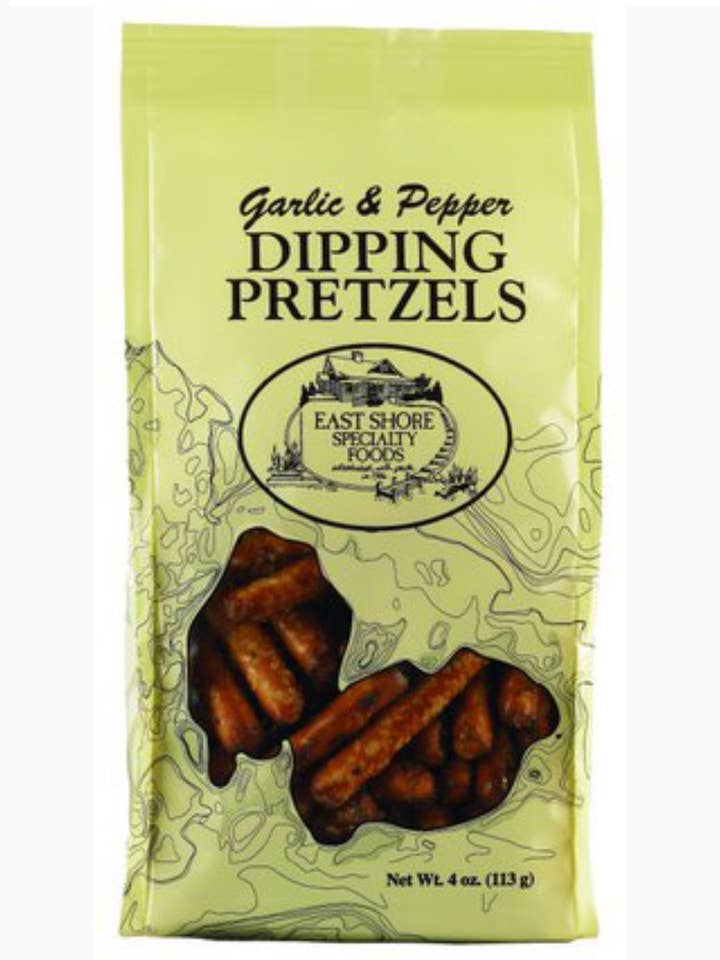 Bretzels East Shore - Pretzel trempé à l'ail et au poivre - 4o pour la vente par East Shore Specialty Foods, Inc.